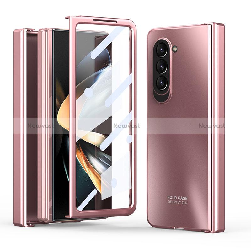 Hard Rigid Plastic Matte Finish Front and Back Cover Case 360 Degrees Z01L for Samsung Galaxy Z Fold5 5G Rose Gold