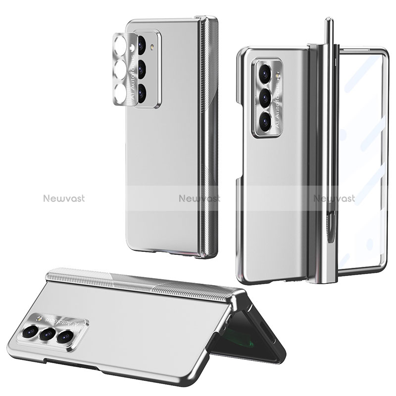 Hard Rigid Plastic Matte Finish Front and Back Cover Case 360 Degrees Z02L for Samsung Galaxy Z Fold5 5G Silver