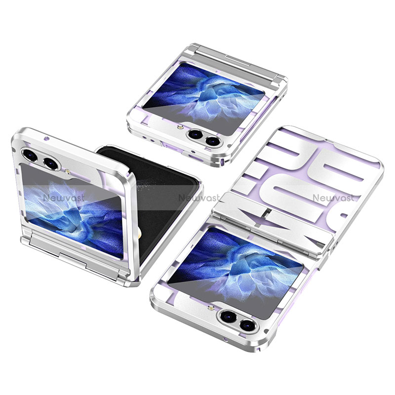 Hard Rigid Plastic Matte Finish Front and Back Cover Case 360 Degrees ZL1 for Samsung Galaxy Z Flip5 5G Silver