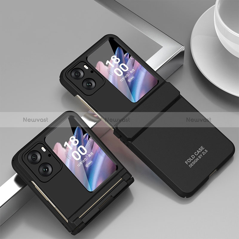 Hard Rigid Plastic Matte Finish Front and Back Cover Case 360 Degrees ZL10 for Oppo Find N2 Flip 5G Black