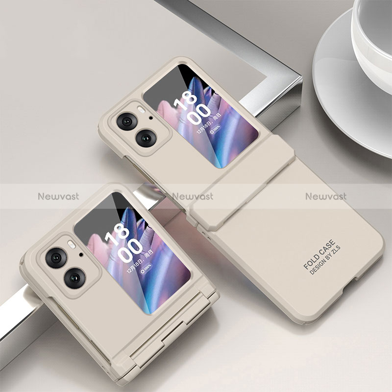 Hard Rigid Plastic Matte Finish Front and Back Cover Case 360 Degrees ZL10 for Oppo Find N2 Flip 5G White