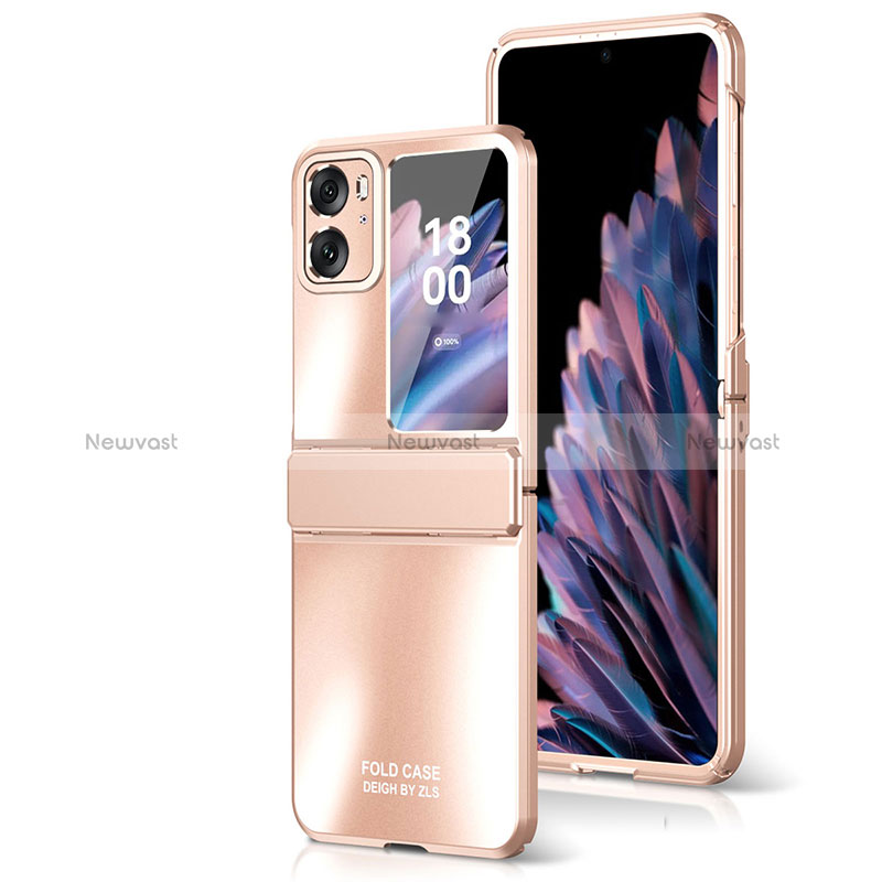 Hard Rigid Plastic Matte Finish Front and Back Cover Case 360 Degrees ZL2 for Oppo Find N2 Flip 5G Rose Gold