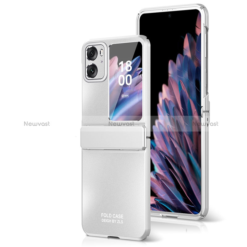 Hard Rigid Plastic Matte Finish Front and Back Cover Case 360 Degrees ZL2 for Oppo Find N2 Flip 5G Silver