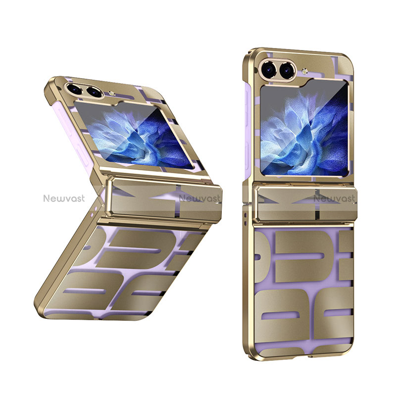 Hard Rigid Plastic Matte Finish Front and Back Cover Case 360 Degrees ZL2 for Samsung Galaxy Z Flip5 5G Gold