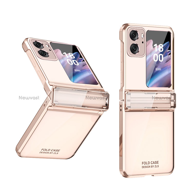 Hard Rigid Plastic Matte Finish Front and Back Cover Case 360 Degrees ZL3 for Oppo Find N2 Flip 5G Rose Gold