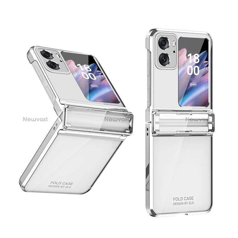 Hard Rigid Plastic Matte Finish Front and Back Cover Case 360 Degrees ZL3 for Oppo Find N2 Flip 5G Silver