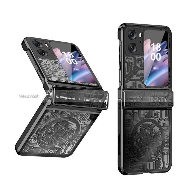 Hard Rigid Plastic Matte Finish Front and Back Cover Case 360 Degrees ZL4 for Oppo Find N2 Flip 5G Black
