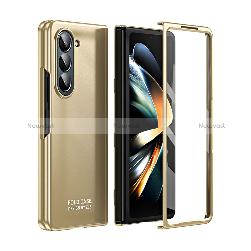 Hard Rigid Plastic Matte Finish Front and Back Cover Case 360 Degrees ZL4 for Samsung Galaxy Z Fold5 5G Gold