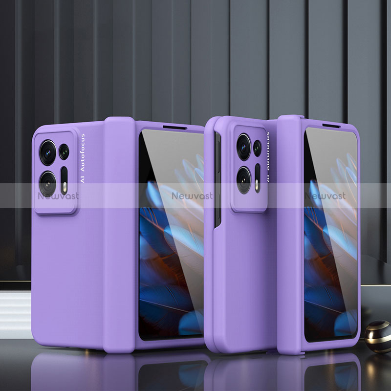 Hard Rigid Plastic Matte Finish Front and Back Cover Case 360 Degrees ZL5 for Oppo Find N2 5G Purple