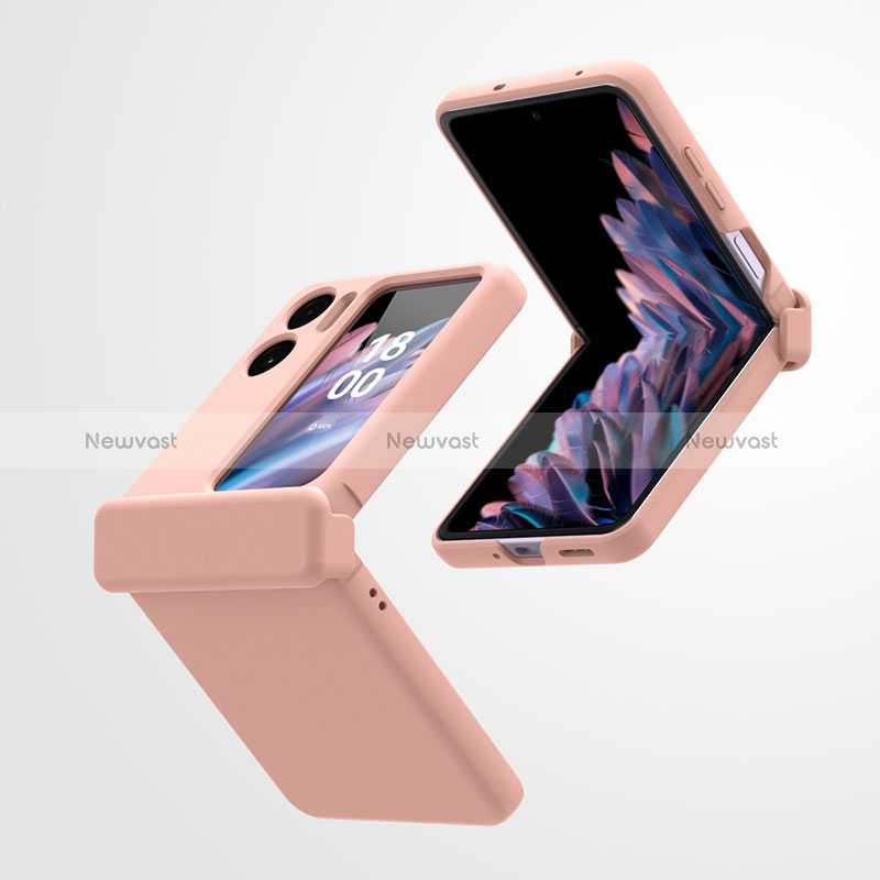 Hard Rigid Plastic Matte Finish Front and Back Cover Case 360 Degrees ZL5 for Oppo Find N2 Flip 5G Rose Gold