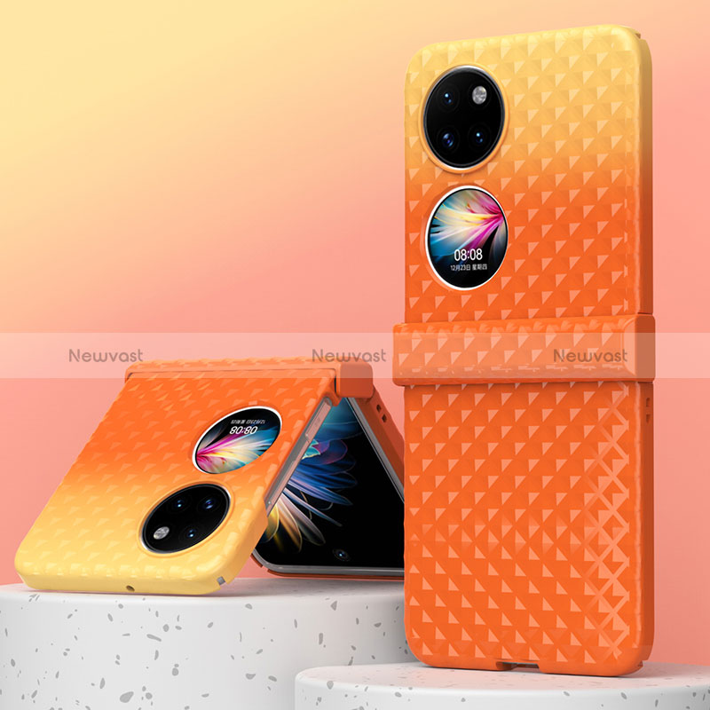 Hard Rigid Plastic Matte Finish Front and Back Cover Case 360 Degrees ZL6 for Huawei P50 Pocket Orange