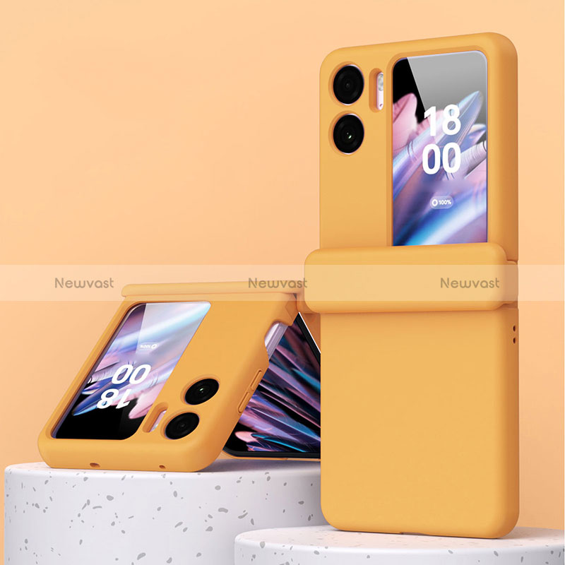 Hard Rigid Plastic Matte Finish Front and Back Cover Case 360 Degrees ZL6 for Oppo Find N2 Flip 5G Orange