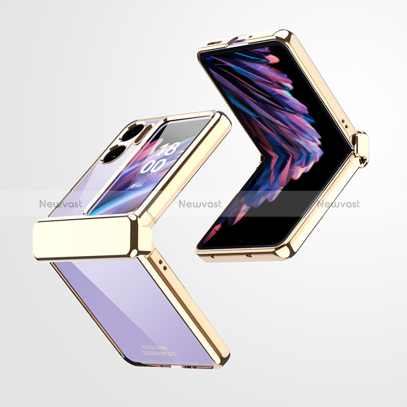 Hard Rigid Plastic Matte Finish Front and Back Cover Case 360 Degrees ZL7 for Oppo Find N2 Flip 5G Gold