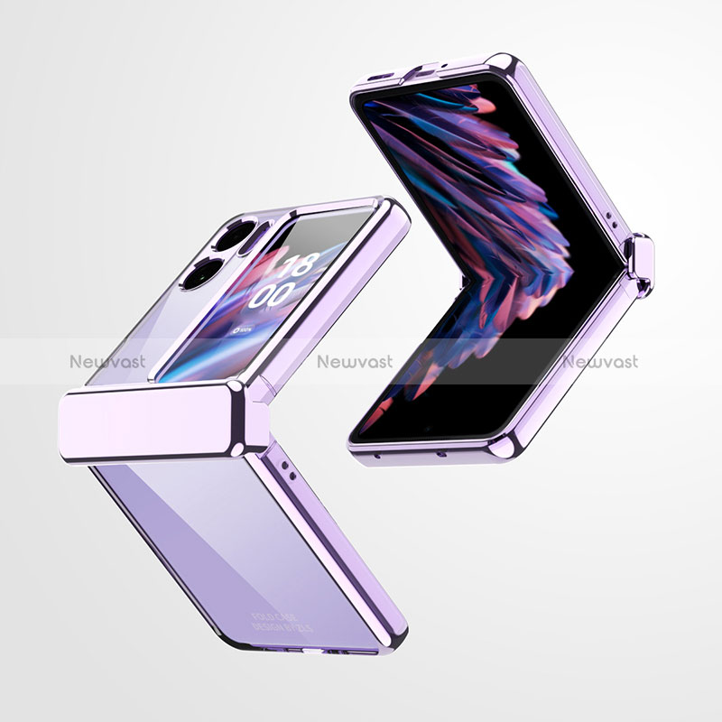 Hard Rigid Plastic Matte Finish Front and Back Cover Case 360 Degrees ZL7 for Oppo Find N2 Flip 5G Purple