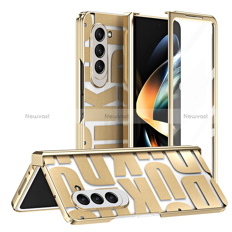 Hard Rigid Plastic Matte Finish Front and Back Cover Case 360 Degrees ZL7 for Samsung Galaxy Z Fold5 5G Gold