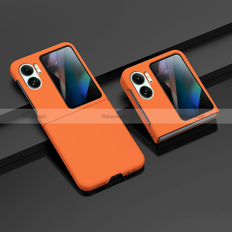 Hard Rigid Plastic Matte Finish Front and Back Cover Case 360 Degrees ZL8 for Oppo Find N2 Flip 5G Orange