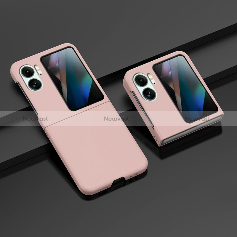 Hard Rigid Plastic Matte Finish Front and Back Cover Case 360 Degrees ZL8 for Oppo Find N2 Flip 5G Pink