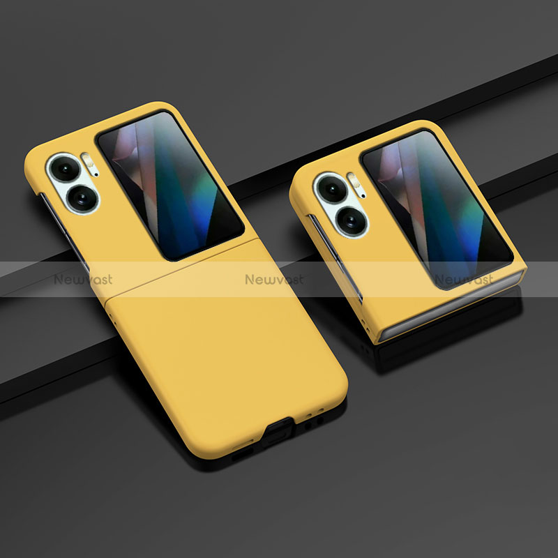 Hard Rigid Plastic Matte Finish Front and Back Cover Case 360 Degrees ZL8 for Oppo Find N2 Flip 5G Yellow