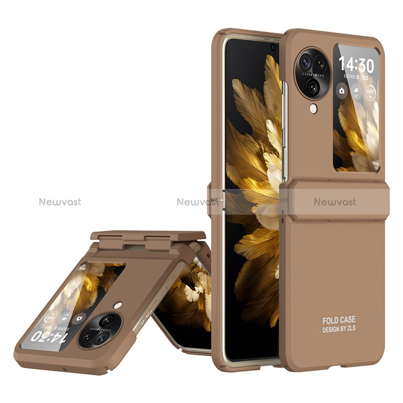 Hard Rigid Plastic Matte Finish Front and Back Cover Case 360 Degrees ZL9 for Oppo Find N3 Flip 5G Brown