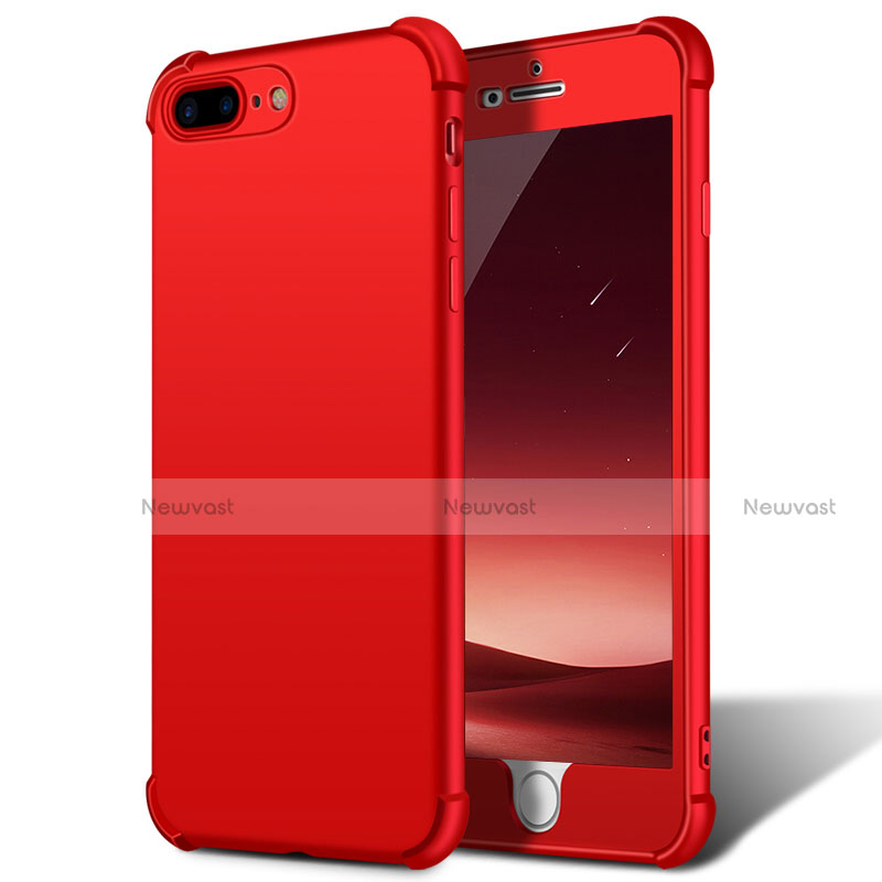 Hard Rigid Plastic Matte Finish Front and Back Snap On Case 360 Degrees D01 for Apple iPhone 7 Plus Red