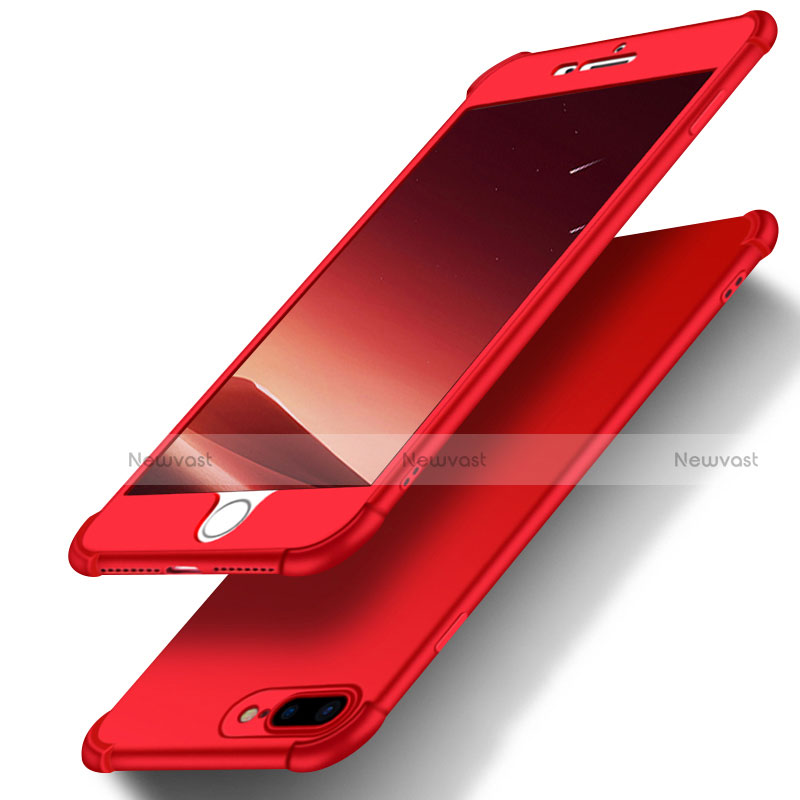 Hard Rigid Plastic Matte Finish Front and Back Snap On Case 360 Degrees D01 for Apple iPhone 7 Plus Red