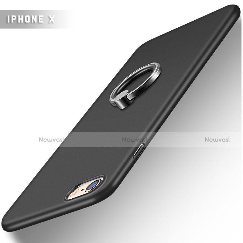 Hard Rigid Plastic Matte Finish Snap On Case with Finger Ring Stand A01 for Apple iPhone 6 Plus Black