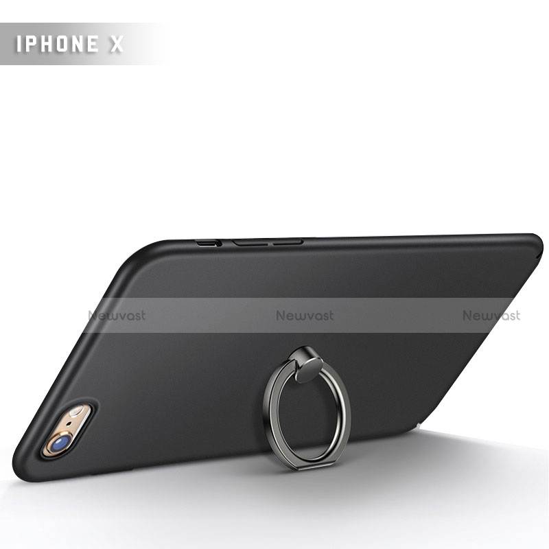 Hard Rigid Plastic Matte Finish Snap On Case with Finger Ring Stand A01 for Apple iPhone 6 Plus Black