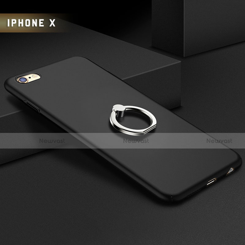 Hard Rigid Plastic Matte Finish Snap On Case with Finger Ring Stand A01 for Apple iPhone 6 Plus Black