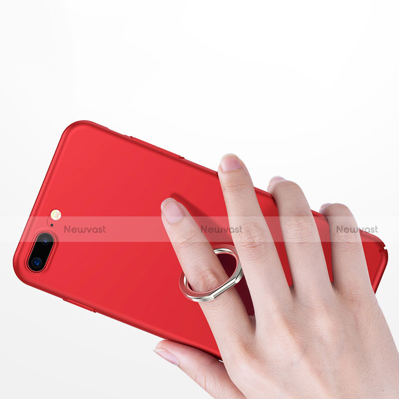 Hard Rigid Plastic Matte Finish Snap On Case with Finger Ring Stand A01 for Apple iPhone 7 Plus Red