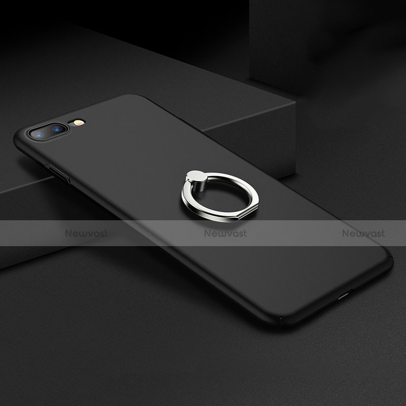 Hard Rigid Plastic Matte Finish Snap On Case with Finger Ring Stand A01 for Apple iPhone 8 Plus Black