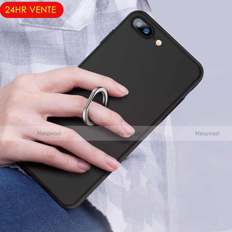 Hard Rigid Plastic Matte Finish Snap On Case with Finger Ring Stand A01 for Apple iPhone 8 Plus Black