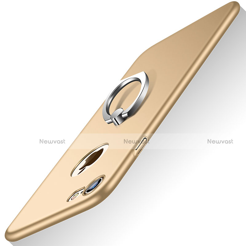 Hard Rigid Plastic Matte Finish Snap On Case with Finger Ring Stand A02 for Apple iPhone 8 Gold