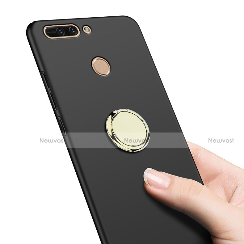 Hard Rigid Plastic Matte Finish Snap On Case with Finger Ring Stand A02 for Huawei Honor 8 Pro Black