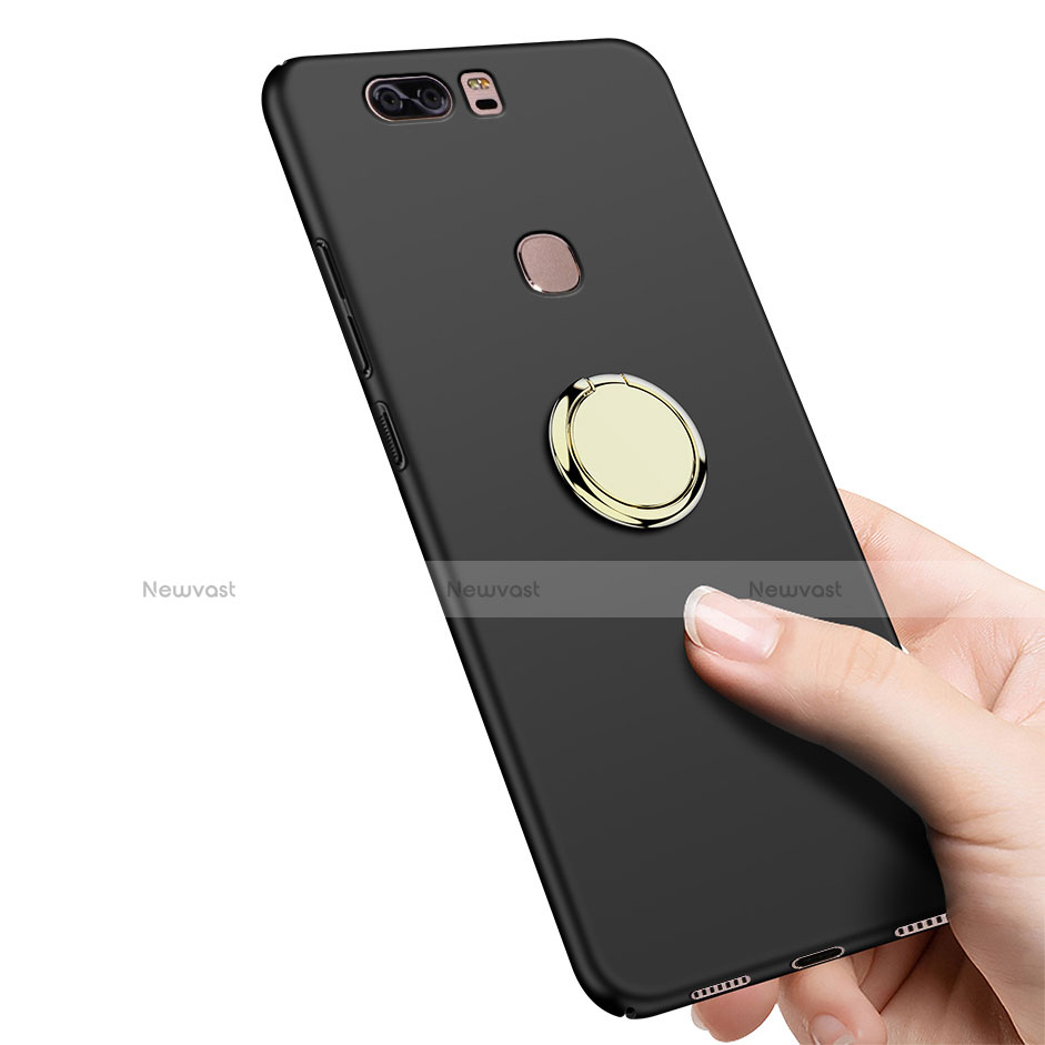 Hard Rigid Plastic Matte Finish Snap On Case with Finger Ring Stand A02 for Huawei Honor V8 Black