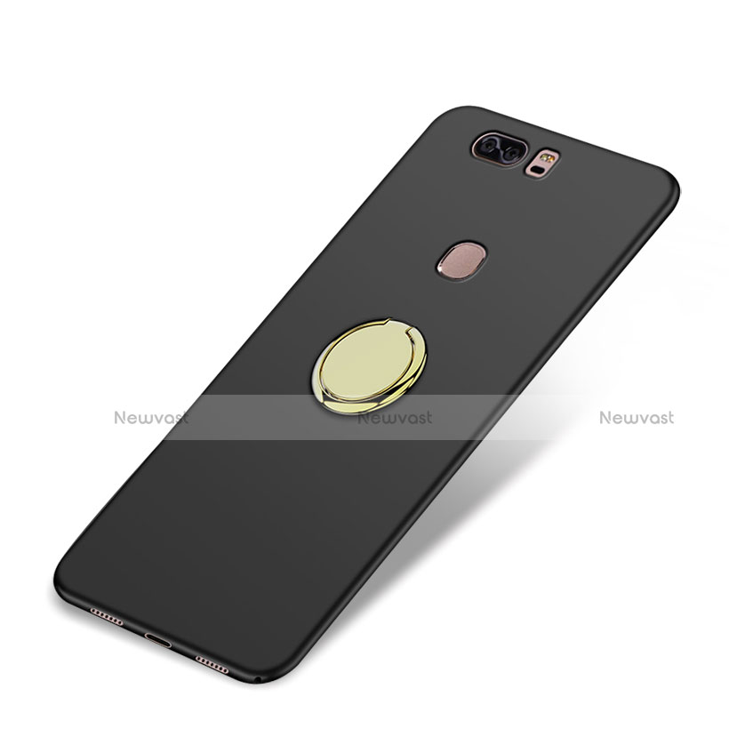 Hard Rigid Plastic Matte Finish Snap On Case with Finger Ring Stand A02 for Huawei Honor V8 Black