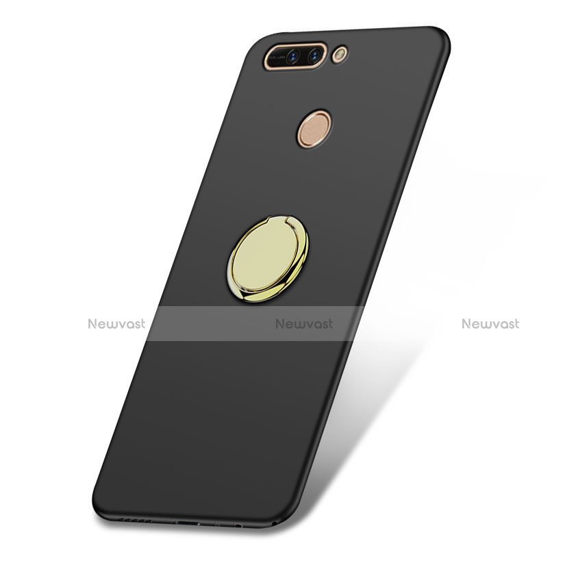 Hard Rigid Plastic Matte Finish Snap On Case with Finger Ring Stand A02 for Huawei Honor V9 Black