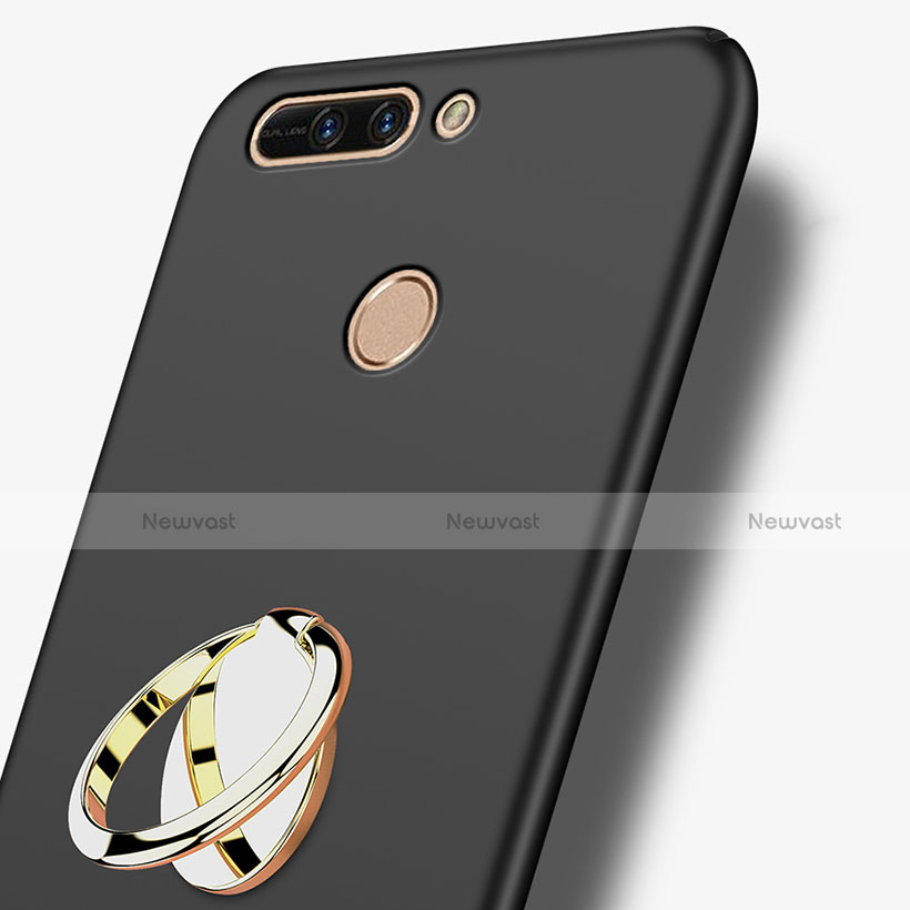 Hard Rigid Plastic Matte Finish Snap On Case with Finger Ring Stand A02 for Huawei Honor V9 Black