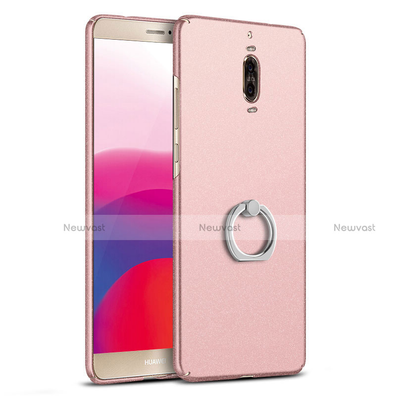 Hard Rigid Plastic Matte Finish Snap On Case with Finger Ring Stand A02 for Huawei Mate 9 Pro Rose Gold