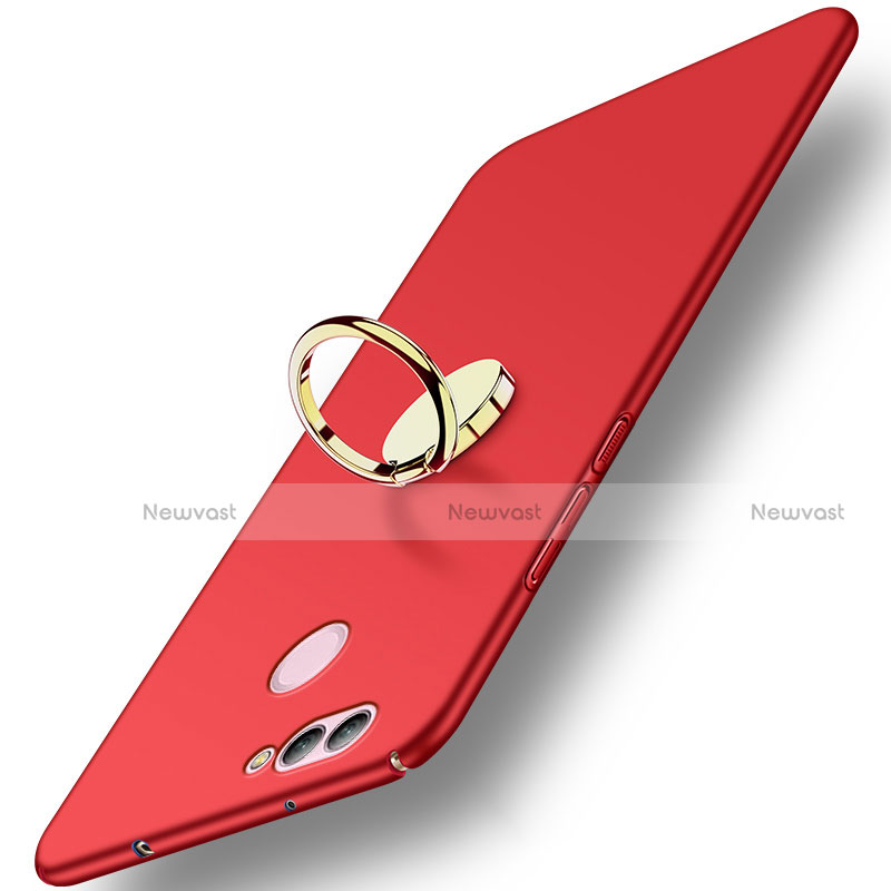 Hard Rigid Plastic Matte Finish Snap On Case with Finger Ring Stand A02 for Huawei Nova 2 Red