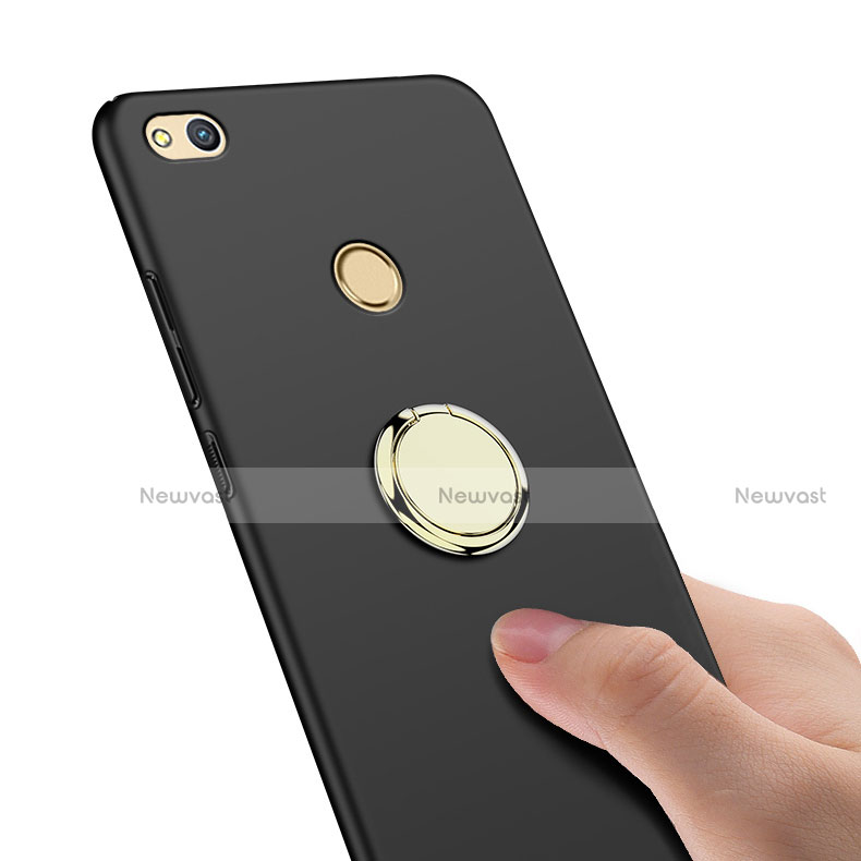 Hard Rigid Plastic Matte Finish Snap On Case with Finger Ring Stand A02 for Huawei Nova Lite Black