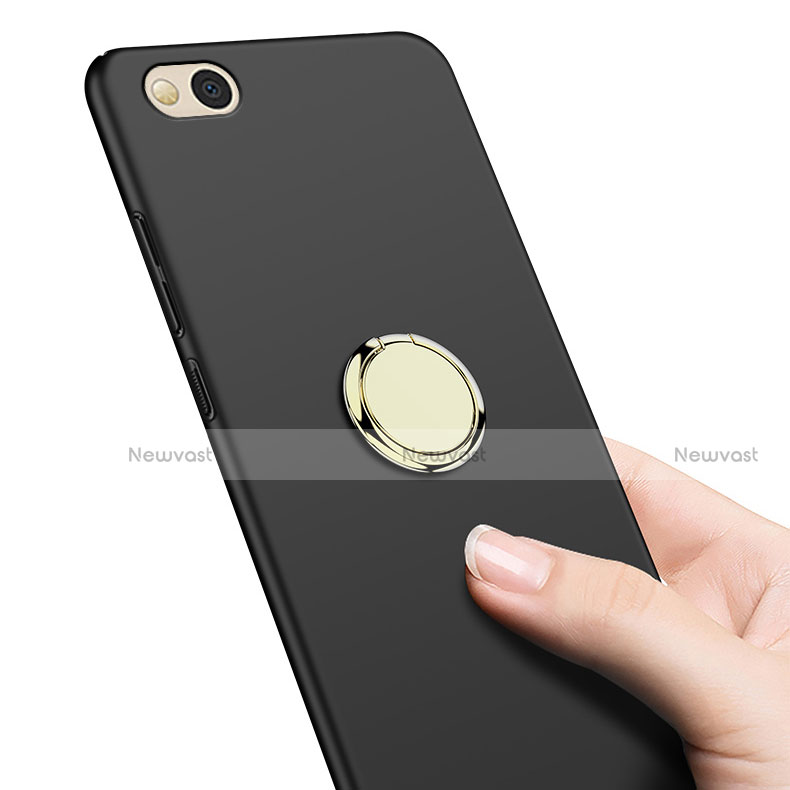 Hard Rigid Plastic Matte Finish Snap On Case with Finger Ring Stand A02 for Xiaomi Mi 5C Black