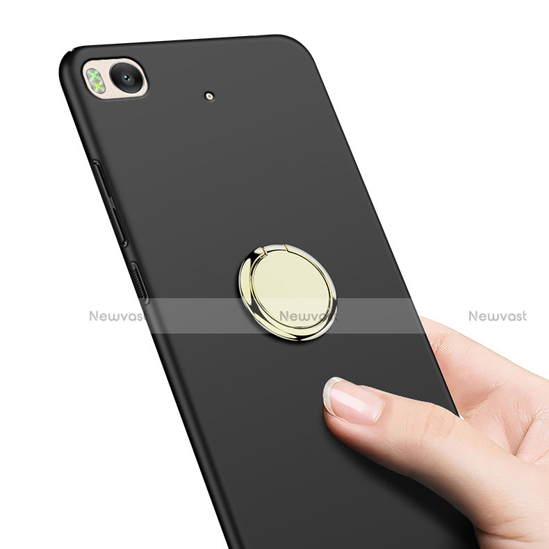 Hard Rigid Plastic Matte Finish Snap On Case with Finger Ring Stand A02 for Xiaomi Mi 5S 4G Black