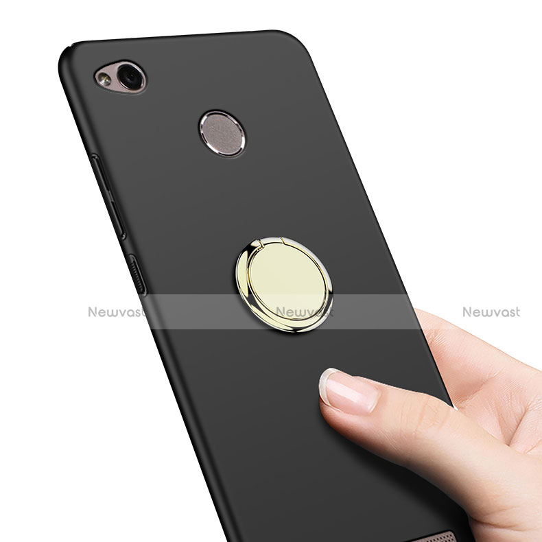 Hard Rigid Plastic Matte Finish Snap On Case with Finger Ring Stand A02 for Xiaomi Redmi 3S Black