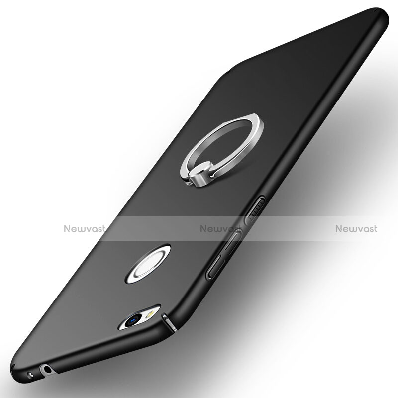 Hard Rigid Plastic Matte Finish Snap On Case with Finger Ring Stand A03 for Huawei GR3 (2017) Black