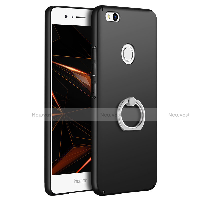 Hard Rigid Plastic Matte Finish Snap On Case with Finger Ring Stand A03 for Huawei GR3 (2017) Black