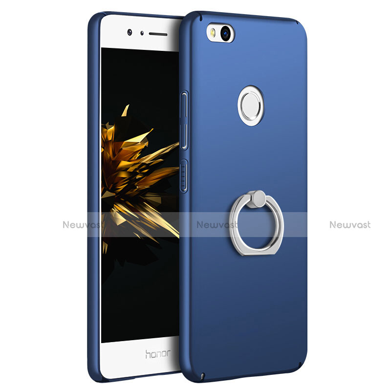 Hard Rigid Plastic Matte Finish Snap On Case with Finger Ring Stand A03 for Huawei GR3 (2017) Blue