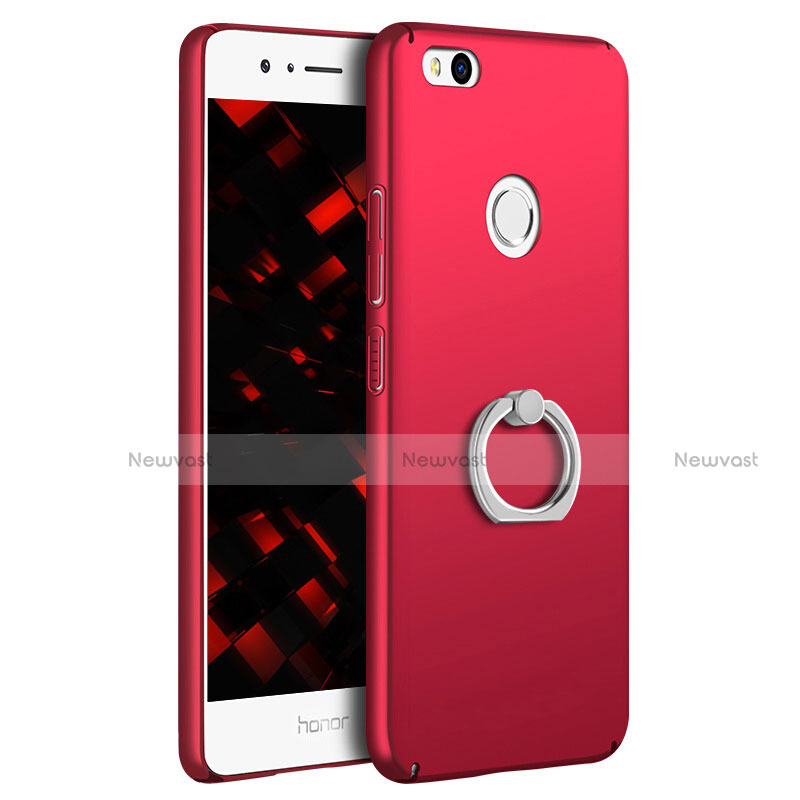 Hard Rigid Plastic Matte Finish Snap On Case with Finger Ring Stand A03 for Huawei GR3 (2017) Red