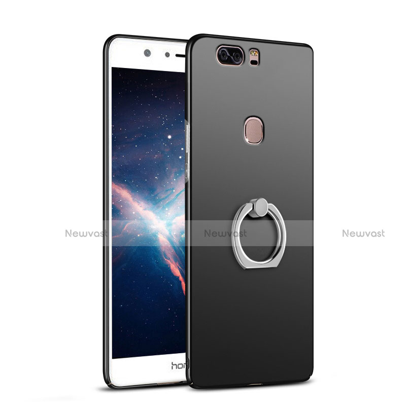 Hard Rigid Plastic Matte Finish Snap On Case with Finger Ring Stand A03 for Huawei Honor V8 Black