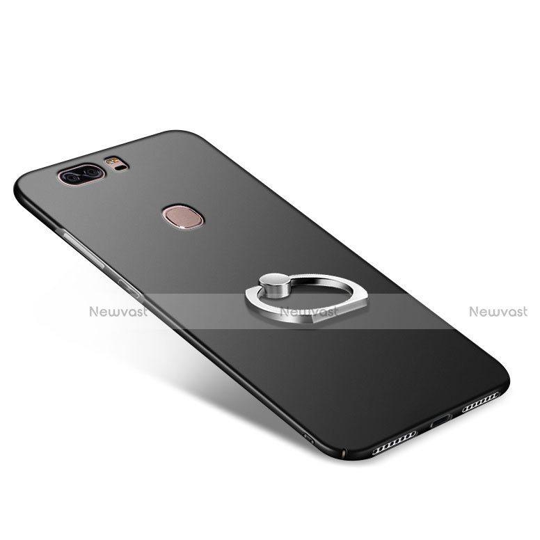 Hard Rigid Plastic Matte Finish Snap On Case with Finger Ring Stand A03 for Huawei Honor V8 Black