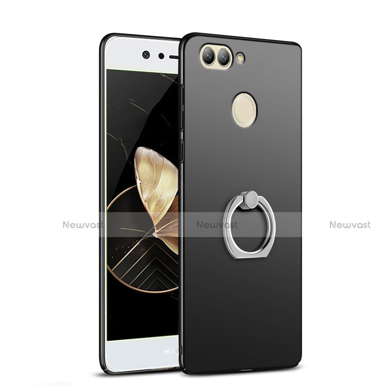 Hard Rigid Plastic Matte Finish Snap On Case with Finger Ring Stand A03 for Huawei Nova 2 Black